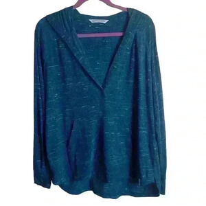 Woolrich Womens Size Xl Long Sleeve Hooded Shirt Space Dye Linen Blue V Neck